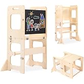 Labebe Montessori Torre per Bambini, 3 in 1 pieghevole Didattica Tower, Scala Sgabello per Bambini con Lavagna, Montessori Le
