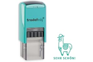 ‎TRODAT Trodat edy FIX Motivationsstempel für Lehrer und Pädagogen, Stempelset zum Motivieren – 1 Motiv Lama SEHR SCHÖN, Deutsch, Gehäuse Mint Grün, Abdruck grün, Selbstfärbend, 20 x 20 mm