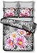 Produktbild DecoKing Premium 01219 Bettwäsche 200x200 cm mit 2 Kissenbezügen 80x80 amarant 3D Microfaser Bettbezug Bettwäschegarnitur Blumen Blumenmuster rosa pink stahl grau anthrazit steel grey Urania