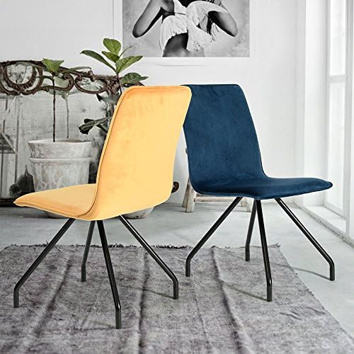 Fit@home Set of 2 Dining Chairs with Velvet Cusion and Metal Legs Yellow