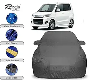 ROODS AUTO Prime Quality Car Cover for Maruti Suzuki New Wagon R Waterproof with Triple Stitched Fully Elastic Ultra Surface Body Protection (Grey Look)