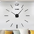 Meyiert Modern DIY Large Wall Clock Frameless Mute Wall Clock Decal 3D Mirror Effect Acrylic Sticker Metal Big Watches Wall Clock Home Office Decoration for Living Room (Black)