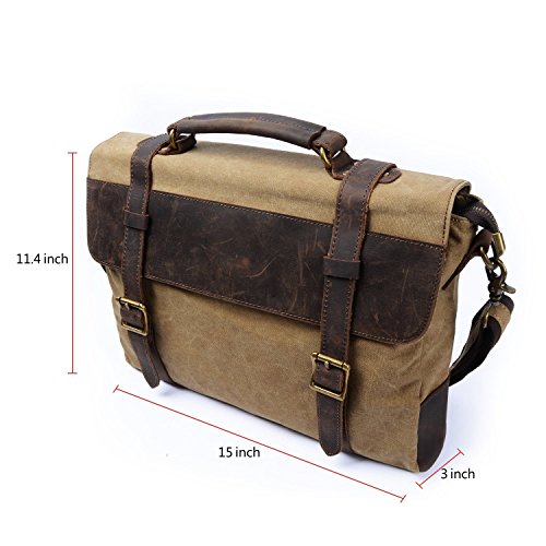 S-ZONE Vintage Messenger Bag   Umh  ngetasche   Schultertasche   Laptoptasche aus Canvas Leder Unisex Vintage ideal f  r Studium B  ro oder Freizeit O