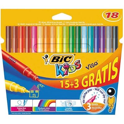 BIC Kids Visa Feutres de Coloriage - Etui Carton de 15+3