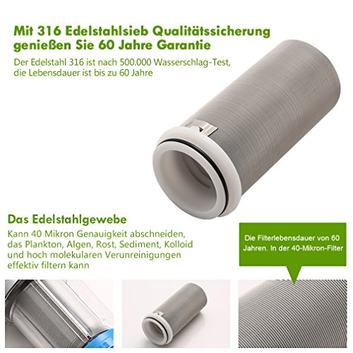 WHOOSE® Rückspül-Funktion-Vorfilter Wasserfilter und 3/4 Rückspülfilter, 304 Edelstahl Sieb，Filtergenauigkeit von bis zu 40-60 Mikron - 5