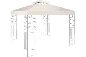 EPFHR Gazebo canopy replacement covers 3m x 3m,Outdoor gazebo Waterproof Canopy,with 2 Tier Roof,Patio Replacement Tent Top Canopy,Outdoor Garden Patio Party Tent (TOP ONLY) (Beige)