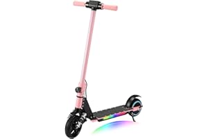 E-NOROYAVN Trottinette électrique enfants de 6 à 14 ans,écran LED,lumières arc-en-ciel,Amortisseurs à Double Ressort,Trottinette Electrique Pliable,Max 14 km/h,autonomie de 8 miles,Trottinette électrique Enfants
