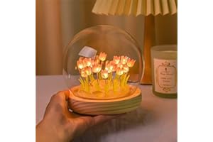 EONANT Tulipano Lampada Notturna, FAI DA TE Fiore Artificiale Handmade Decorazione Casa Sleep Table Lamp Regalo per Bambini e Ragazze (rosso, 20 LED)