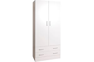 COMPOSAD | Armadio della Linea FACILE con 2 Ante e 2 Cassetti, Armadio con Ante, Camera da Letto, Dimensioni (LxAxP) 81,90x184,40x46,30 cm, Colore Bianco, Made in Italy