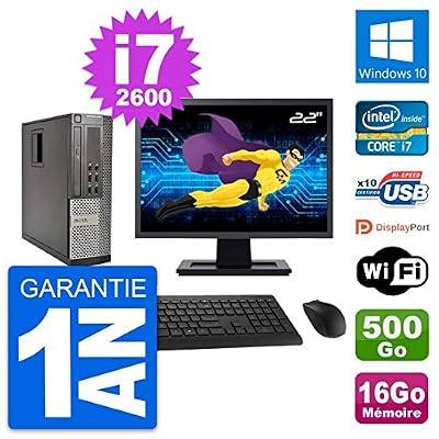 Dell PC 990 SFF Ecran 22" Intel i7-2600 RAM 16Go Disque 500Go Windows 10 WiFi (Reconditionné)