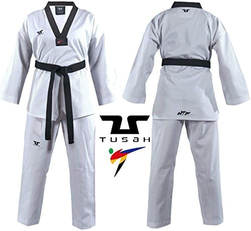 Tusah Kids Childrens World Taekwondo Black Collar Uniform GI SUIT DOBOK