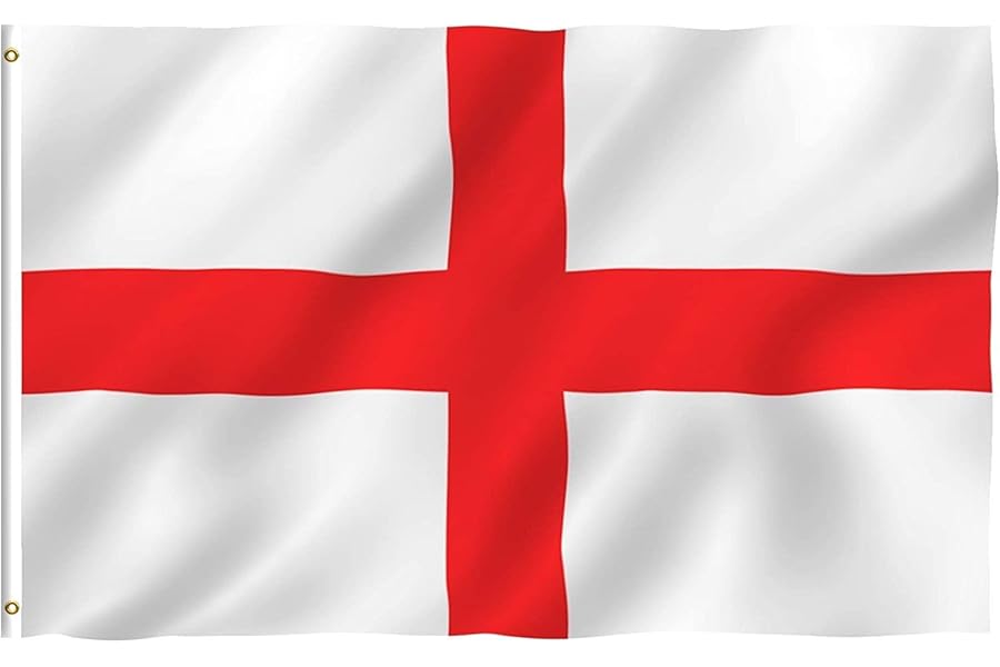 Large 8 x 5FT (240x150Cm) England Flag St George's Cross Red White English National Flag Polyester Fabric Brass Eyelets for Football World Cup Rugby Supporter