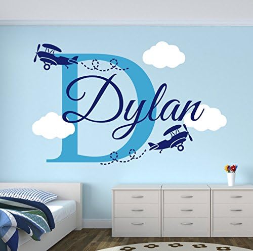 JENSYA Airplanes Initial Name Custom Wall Sticker Decal Removable Vinyl Wall Art Decal
