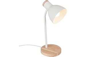 BRILONER - Lampe de table avec interrupteur à fil, orientable, E14, max. 10W, bureau, chevet, salon à poser, lampe à poser, table, 14x38 cm, blanc-bois