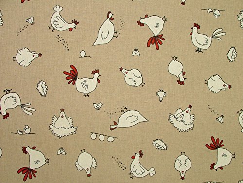 Huhn und Hühner auf auf dem Bauernhof Leinen Look Stoff Vorhang Jalousie Craft Quilting Patchwork Polster Meterware