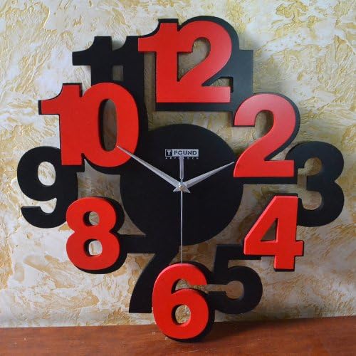 Creative hanging clock, home quiet wall clock, bedroom clock decoration, Black+Red 16Inch