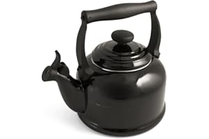 Le Creuset Traditional Stove-Top Kettle with Whistle, Suitable for All Hob Types Including Induction, Enamelled Steel, Capacity: 2.1 L, Black Onyx, 40102021400000
