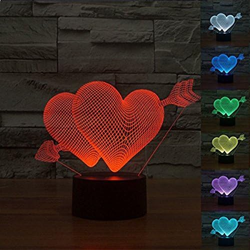 3D Led Illusion Table Lamp 7 Colors Change Night Light for Bedroom Home Decoration Wedding Birthday Christmas and Valentine Gift Artistic and Romantic Atmosphere (Arrow Through Heart)