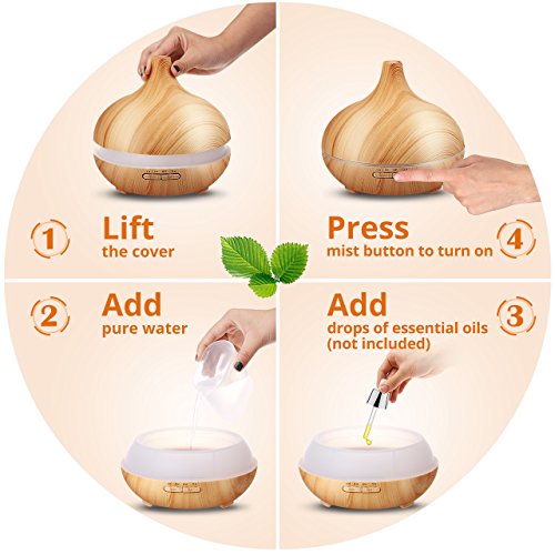 VicTsing 300ml Aroma Diffuser Luftbefeuchter Ultraschall LED Humidifier Aromatherapie Diffusor Tragbarer für Babies Kinderzimmer Haus, Auto, Wohnzimmer, Schlafzimmer, Büro, Yoga, Spa, Raum,usw. - 9