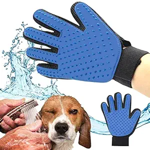 GNASTAS Pet Grooming Gloves Dog Animal Cleaning Brush Dog Grooming kit Brush Bath Gloves Hair Shedding Brush (Blue)