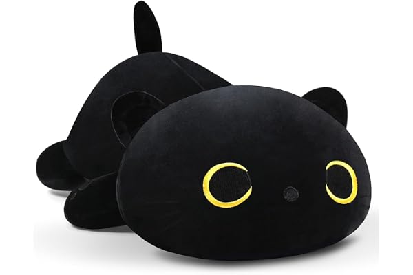 SNOWOLF Oreiller câlin en Peluche en Forme de Chat Mignon Jouet en Peluche Super Doux avec Motif de Dessin animé pour Filles et garçons Cadeau d'anniversaire (30cm, Noir)