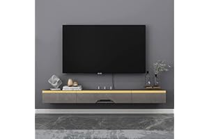 Pmnianhua Floating TV Unit, 67'' Wall Mounted TV Cabinet, Floating Shelves with 2 Drawers and 1 Door, Modern Entertainment Media Console Center Large Storage TV Bench for Living Room (170cm/Dark Grey)