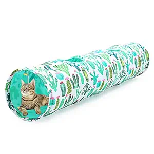 LUCKITTY Large Cat Toys Collapsible Tunnel Tube with Plush Ball, for Small Pets Bunny Rabbits, Kittens, Ferrets,Puppy and Dogs (Cactus)