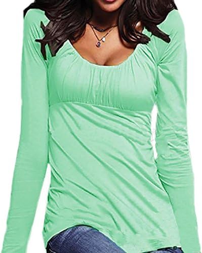 Aprilley Women Casual Comfort Soft Pleated O-Neck Western Tees Shirt -  Green - 