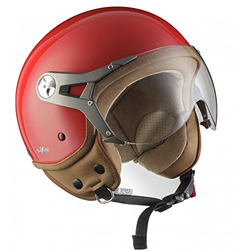 SOXON SP-325-MONO Red · Helmet Biker Piloto Mofa Casco Demi-Jet Vespa Scooter Urban Urbano Chopper Moto motocicleta Bobber Cruiser Retro Vintage · ECE certificado · visera incluido · incluyendo bolsa de casco · Rojo · M (57-58cm)