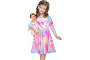 Beinou Nachthemd Mädchen Schlafanzug Kurzarm Kleider Puppe und Mädchen Passendes Nachthemden Einhorn Nachtwäsche