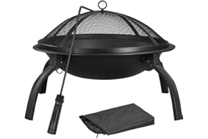 Abician Brasero extérieur terrasse Brasero de Jardin Exterieur Terrasse Brasero avec Poker, Grille, Couvercle, Sac 54 x 54 x 38,5 cm Noir