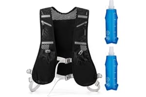 PZCC Gilet d'hydratation Trail Running avec 2 Soft Flask 500 ML, Gilet Hydratation Running de Course à Pied pour Femmes et Hommes, Sac à Dos Réglable Respirant pour Marathon Cyclisme, Randonnée