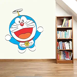 WallDaddy Vinyl Flying Doraemon Wall Sticker Model for Bedroom, Drawing Room, Kids Room, Walls, Doors, Fridge, Furniture or Any Plain Surface (Multicolour, Extra Large Size, 60X50 cm)