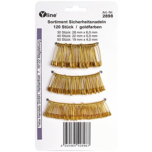 120 Stück Sicherheitsnadeln - Sortiment goldfarben 19-22-28 mm, Sicherheits- Nadel Nadeln, 2898