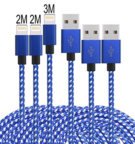 iPhone Kabel, Leginda 3er Pack (2+2+3)M Lightning Kabel USB Kabel Aufgeladen Lange Kabel auf iPhone7,7plus, 6s, 6s plus, 6plus, 6, SE, 5s 5c 5, iPad Mini/Air iPad5, iPod (Blau Weiße)