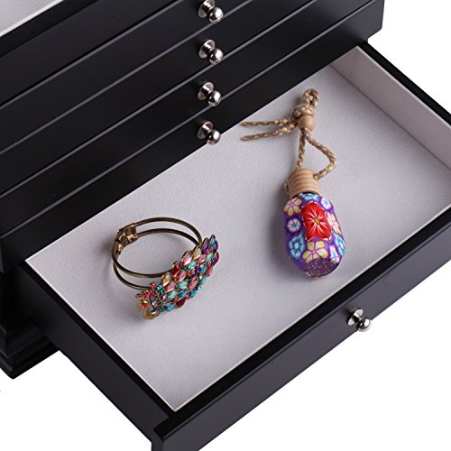 ROWLING Schmuckkasten Holz schmuckschrank Schmuckkoffer mit 5 Schubladen Schmuckkästchen Schatulle MG0160BK - 8