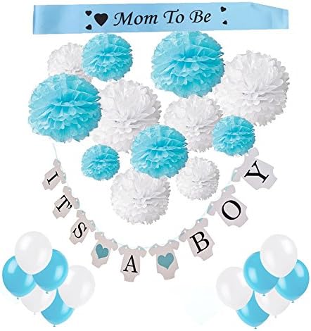It´s a Boy - Bunting Banner - Baby Shower Party Decorations Kit with 12 Pom Poms
