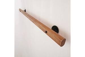 WQSQ Home Staircase Handrails Wooden Non-Slip Stair Railing For Indoor Outdoor Safety Support Wall Mount Hand Rails With Installation Kit Easy To Install 100cm