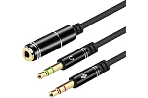 DnGeky Headphone Splitter For Computer 3.5mm Female to 2 Dual 3.5mm Male Headphone Mic Audio Y Splitter Cable Smartphone Headset to PC Adapter (Black)