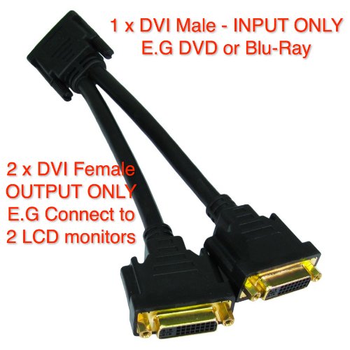 0.2m DVI-Splitter Adapter-Kabel – 24 Karat vergoldete – single DVI-D (männlich) auf Dual DVI-D (female) – teilen Sie Ihre dvi Bild auf zwei Displays – Farbe: Schwarz – voll vergossenen Hauben / Stecker - 3