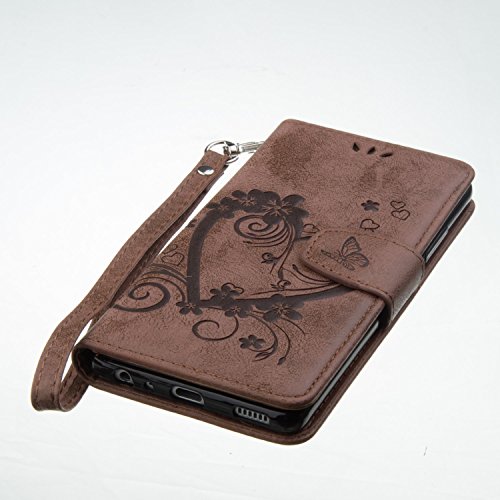 P9 Hülle,Huawei P9 Hülle,Huawei P9 Case,Cozy Hut Huawei P9 Hülle Muster,Handy Case Cover Tasche for Huawei P9, Bunte Retro Blumen Herz der Liebe Muster Druck Buch-Stil Bookstyle Flip Magnetverschluss Brieftasche Geldbörse Wallet Kreditkarte ID Card Slots PU Leder Beschützer Haut Schutzfolie Schutzhüllen Case Tasche Hülle Etui Schale Ständer Hülle Case mit Weich TPU Innere Hülle Case für Huawei P9 – braun - 4