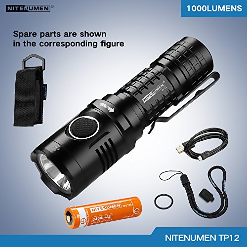 Das Set für USB aufladbare Taschenlampe wiederaufladbare wasserdichte Taschenlampe,professionelle Ultra-Bright 1000 Lumen von CREE XP-L V5 Taschen-Größe LED-Taschenlampe,5 Licht-Modi-NITENUMEN TP12 - 2