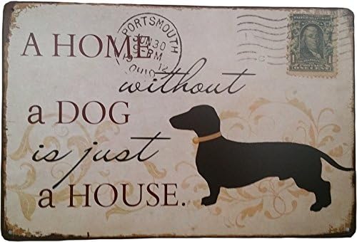 "A home without a dog" metal tin wall sign plaque decor retro shabby chic Tukoh
