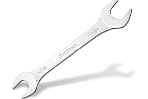 DURATECH Podwójny klucz płasko-oczkowy, rozmiar metryczny 15 x 16 mm, bardzo cienki, otwarty klucz płaski, do wąskiej przestrzeni, stal węglowa, chromowany lustrzany