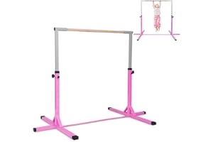 COSTWAY Gymnastics Training Bar, 90-150cm Height Adjustable Horizontal Kip Bars with Non-slip Rubber Pads, Home Gym Sports Equipment for Kids Juniors, 100kg Weight Capacity