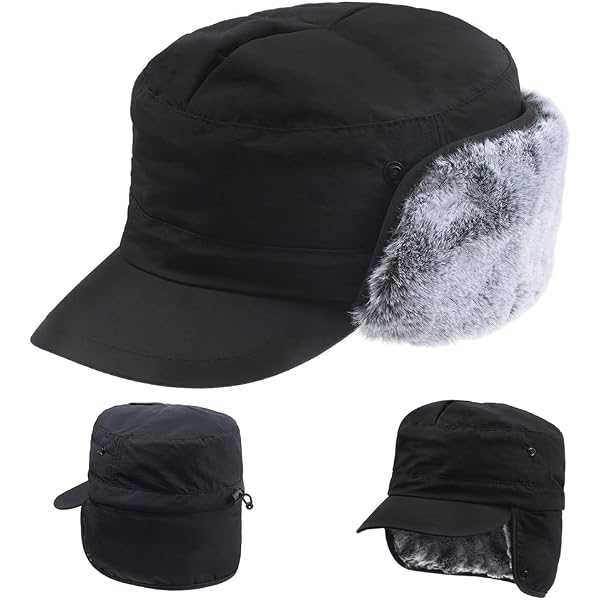 Chapeau Trappeur Russe Ushanka - Fourrure, Cache-oreilles, Masque Amovible, Imperméable, Taille Unique (56-61 Cm)