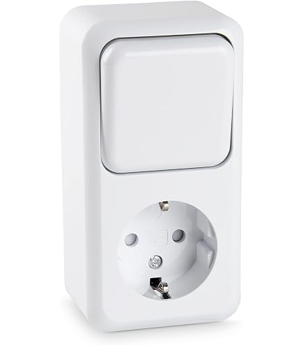HEITECH Lot De 5 Prises + Interrupteur En Saillie IP44 – Prise De Terre Avec Sécurité Enfant, 250V 16A – Pour Garage, Cave, Atelier, Extérieur Protégé