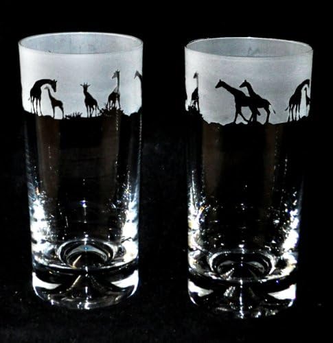 GIRAFFE Tall Tumbler Highball Glasses (Boxed Pair) *ANIMAL SAFARI GIFT*
