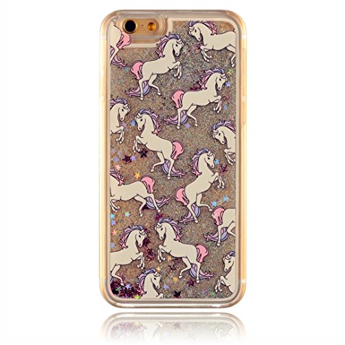 KSHOP Handytasche Hülle für iPhone SE / iphone 5 / iphone 5S mit Flüssigkeit - Hartschale Backcover Case Schutzhülle Cover Wasser mit Schneekugel Sterne glitzernd Bling Bling Transparent mit Muster Animation - Pegasus