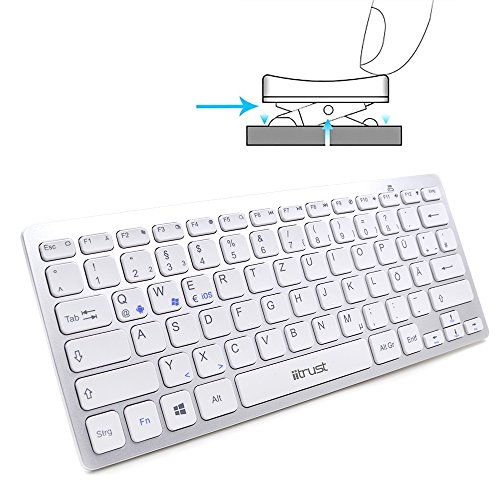 Bluetooth Tastatur || Iitrust Ultra dünn Bluetooth 3.0 Wireless Tastatur für Apple iOS / Microsoft Windows / Android (Deutsche Silber) *Schenken eine Schutzfolie - 4